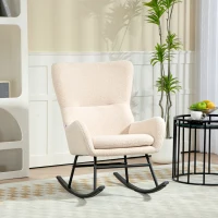 HOMCOM Fauteuil à bascule, chaise à bascule, avec assise de 10 cm d'épaisseur, pieds incurvés en acier, beige et noir(m-10)