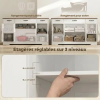 HOMCOM Buffet, meuble de rangement cuisine style ferme avec 4 portes de grange, 3 tiroirs, étagères ajustables, blanc(m-6)