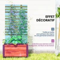 Outsunny Jardinière avec treillis bac à fleurs avec film géotextile et roulettes 65 x 31 x 147 cm bois sapin pré-huilé(m-4)