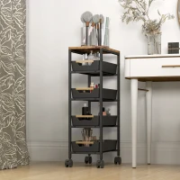 HOMCOM Desserte cuisine, chariot de rangement à roulettes 5 niveaux avec 4 tiroirs coulissants, étagère de rangement, noir(m-8)