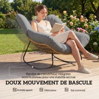 Outsunny Fauteuil à Bascule Papasan Intérieur Extérieur, Chaise Ovale à Bascule Rembourrée pour Jardin, Patio, Gris(m-6)