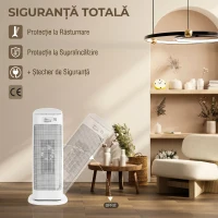 HOMCOM Încălzitor electric ceramic 2000W, 4 moduri și încălzire reglabilă, oscilație la 55°, alb(m-7)