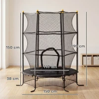 HOMCOM Trambulin Elastic pentru Copii Ø1.6x1.9 m cu Plasă de Siguranță și Stâlpi Căptușiți, Vârsta 3-10 Ani, Negru(m-3)
