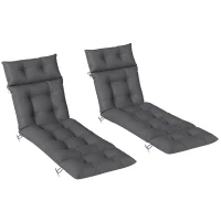Outsunny Lot de 2 coussins de chaise longue coussin bain de soleil épais, confortable - 6 attaches, 190 x 56 x 10 cm, gris foncé(m-12)