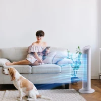 HOMCOM Ventilateur colonne silencieux et puissant 45W ventilateur tour 3 vitesses et oscillant 70°, pour chambre, bureau, 27 x 27 x 75 cm, blanc(m-10)