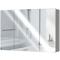 kleankin Armoire murale de salle de bain avec 3 portes miroir et étagères réglables en MDF Gris dim. 90L x 15l x 60H cm(m-1)