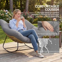 Outsunny Fauteuil à Bascule Papasan Intérieur Extérieur, Chaise Ovale à Bascule Rembourrée pour Jardin, Patio, Gris(m-5)