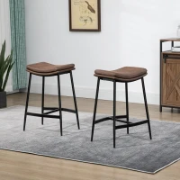 HOMCOM Lot de 2 tabourets de bar avec repose-pieds acier style industriel assise incurvée 48,5 x 38,5 x 68,5 cm marron noir(m-10)