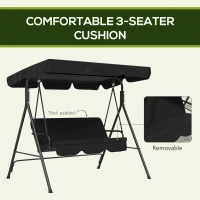 Outsunny Three-Seater Garden Swing Chair, with Adjustable Canopy - Black(m-7)