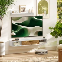 HOMCOM Ensemble meuble TV suspendu avec étagère murale meuble télé bois mural passe-câbles 120 x 24 x 16 cm blanc(m-10)