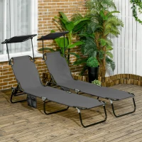 Outsunny 2er Set Sonnenliege klappbar Gartenliege mit Sonnendach 5-Fach höhenverstellbarer Rückenlehne Dunkelgrau(m-2)