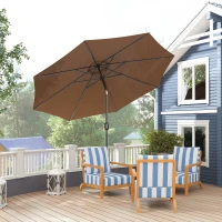 Outsunny Parasol de jardin extérieur Parasol droit inclinable Ø 3 m en métal Rond Polyester 180g/m² manivelle inclinable Chocolat(m-10)
