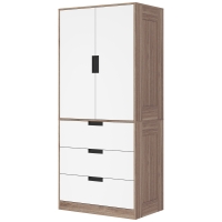 HOMCOM Armoire 2 portes, armoire moderne avec 3 tiroirs et tringle de suspension pour chambre à coucher, marron