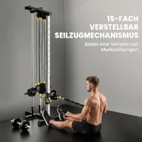 SPORTNOW Kraftstation höhenverstellbar 25-165 cm mit Dual-Pulley-Systemen Adaptern 62 x 60 x 200 cm Schwarz(m-7)