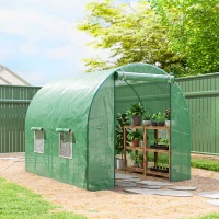 Outsunny Serre de Jardin Tunnel 5 m² 2,5L x 2l x 2H m Acier renforcé Ø 1,8 cm + PE Haute densité 140 g/m² fenêtres Porte déroulante Vert(m-10)