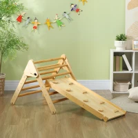 AIYAPLAY Triangle d'escalade, 3 en 1 en bois pour grimper et glisser, charge max. 50 kg, pour 18-48 mois, bois naturel(m-10)