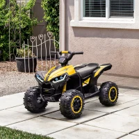HOMCOM Quad électrique enfant 12 V, voiture électrique enfants 2 moteurs 2 vitesses 3-6 km/h, phares LED, klaxon, pour enfant de 3 à 5 ans, poignée et selle ergonomique, jaune(m-10)