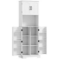 HOMCOM Buffet haut cuisine armoire de cuisine, 4 portes plan de travail 8 porte-épices étagères réglables 60x40x181,5cm blanc(m-12)