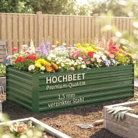Outsunny Pflanzenkübel, Handliches Blumenbeet zum Anpflanzen, Hegen und Pflegen, Hochbeet, Stahl, Grün(m-8)