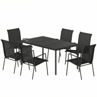 Outsunny Salon de Jardin 6 Personnes Ensemble Table et Chaises Jardin avec Chaises Empilables en Textilène 70x51x87cm Noir