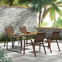 Outsunny Lot de 4 chaises de jardin chaises empilables d'extérieur haut dossier et accoudoirs cadre acier 56x66x91cm marron foncé(m-8)