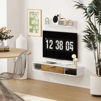 HOMCOM Ensemble meuble TV suspendu avec étagère murale meuble télé bois mural passe-câbles 120 x 24 x 16 cm blanc(m-9)