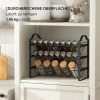 HOMCOM Suport pentru condimente de bucătărie cu 3 niveluri, organizator economisitor de spațiu cu rafturi înclinate din metal, negru(m-7)