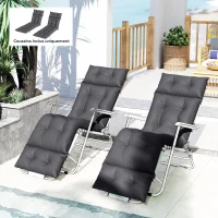 Outsunny Lot de 2 coussins de chaise longue coussin bain de soleil épais, confortable - 6 attaches, 190 x 56 x 10 cm, gris foncé(m-10)