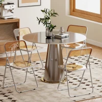 HOMCOM Lot de 4 chaises pliantes en acrylique et acier, chaises pliantes portables pour maison, salle à manger, oranges(m-2)