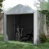Outsunny Abri de jardin tente de stockage imperméable abri moto porte enroulable fermeture éclair, 160 x 218 x 172 cm, gris clair(m-10)