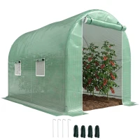 Outsunny Serre de Jardin Tunnel Surface Sol 6 m² 3L x 2l x 2,10H m châssis Tubulaire renforcé Porte zippée 4 fenêtres enroulables Vert(m-1)