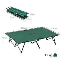 Outsunny Lit de camp pliable double 2 personnes 193 x 125 x 40 cm polyester Oxford métal vert(m-3)