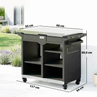Outsunny Grillwagen 5-Etagen Grilltisch mit Edelstahl Arbeitsfläche verstellbar Regale Schublade Rollen Gewürzhalter Müllständer(m-3)