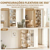 HOMCOM Estante Expansível 5 Níveis Estante para Livros Giratória 350° Largura Ajustável Convertível em L Reta ou Compacta 111,5x23,8x163,7 cm Madeira e Branco(m-4)