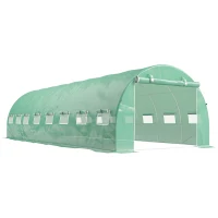 Outsunny Serre de jardin tunnel 24m² 8L x 3l x 2H m - 16 fenêtres, Porte zippée enroulable acier galvanisé, bâche PE, Vert(m-12)
