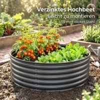 Outsunny Hochbeet, Verzinkter Pflanzkübel mit Sicherheitsrand, Pflanzbox mit offenem Boden, 120 x 120 x 43 cm, Dunkelgrau(m-8)