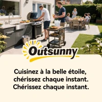 Outsunny Desserte jardin, chariot de barbecue sur roulettes avec porte-boissons et crochets, 97 x 51 x 83 cm, noir et marron(m-9)