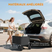 Outsunny Chariot de jardin pliable 150 L, chariot de transport de plage poignée réglable poches latérales 85 x 50 x 90 cm noir(m-8)