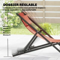 Outsunny Lot de 2 bain de soleil, chaise longue pliante avec appuie-tête en textilène inclinable 60 x 100 x 85 cm, rouge brique(m-5)