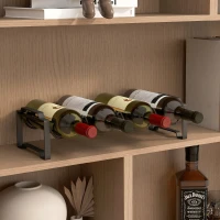 HOMCOM Suport pentru Sticle cu 4 Nivele Ondulate Stivabile pentru 16 Sticle, din Metal, 42,5x16,5x41 cm, Negru(m-8)