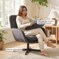 HOMCOM Fauteuil salon, fauteuil d'appoint rembourré en velours avec large assise, coussin et structure en métal, gris foncé(m-8)