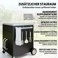 HOMCOM Cărucior de Bucătărie din Oțel Inoxidabil cu Dulap Contenitor și 6 Cârlige, 86x50x86,5 cm, Negru(m-6)