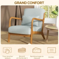 HOMCOM Fauteuil de salon avec cadre en bois massif fauteuil lounge - assise profonde - accoudoirs - lin synthétique gris clair(m-4)