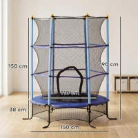 HOMCOM Trambulină Elastică pentru Copii Ø1,6x1,9 m cu Plasă de Siguranță și Stâlpi Căptușiți, Vârsta 3-10 Ani, Albastră(m-3)