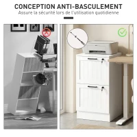 HOMCOM Caisson bureau, meuble rangement bois 2 tiroirs et serrure, barres de suspension réglables, 40 x 40 x 71 cm, blanc(m-7)