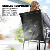 Outsunny Salon de Jardin 6 Personnes Ensemble Table et Chaises Jardin avec Chaises Empilables en Textilène 70x51x87cm Noir(m-5)