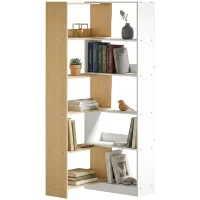 HOMCOM Estante Expansível 5 Níveis Estante para Livros Giratória 350° Largura Ajustável Convertível em L Reta ou Compacta 111,5x23,8x163,7 cm Madeira e Branco(m-11)