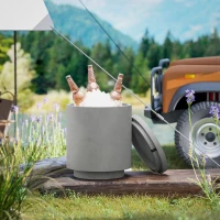 HOMCOM Outdoor-Tisch, Beistelltisch mit Kühler, Eiseimer, Hellgrau(m-8)