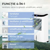 HOMCOM Răcitor 4 în 1 de 10L cu Umidificator, Timer 8h și Telecomandă, 38.2x31.6x76 cm, din ABS, Alb și Negru(m-6)