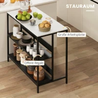 HOMCOM Insulă de Bucătărie cu Rafturi, Blat cu Efect de Marmură și Structură din Metal, 100x50x90cm, Negru și Alb(m-5)